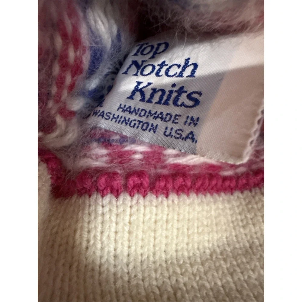 Vintage Hat Wool Ski Hat Pink Purple White Beanie USA Handmade Top‎ Notch Knits